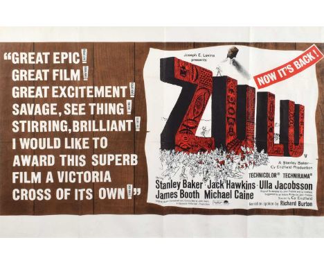 Zulu (1964) Original Re-Release UK Quad Film Poster Circa 1966-68, altered colours and additional Now It's Back text, pub. Pa