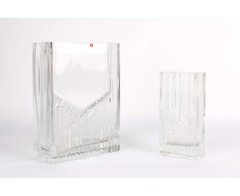 Tapio Wirkkala (Finnish 1915-1985) for Iittala Two Graduated "Sointu" Vases  Clear and textured glass, the larger retaining I