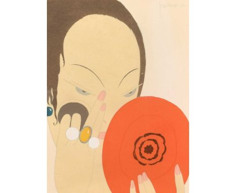 George Lepape (French 1887-1971) "Le Miroir Rouge" Signed within the plate, dated '14, titled on artist's label verso, hand e