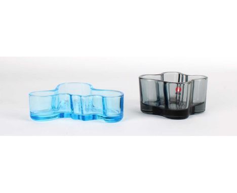 Alvar Aalto (Finnish 1898-1976) for Iittala Small "Savoy" Dish and Votive  Both circa 2000s, the former in light blue colourw