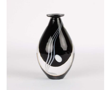 Klas-Goran Tinbäck (Swedish 1951-) for Kosta Original "Tinbäck" Vase  Circa 1970s, clear cased with black interior and opaque