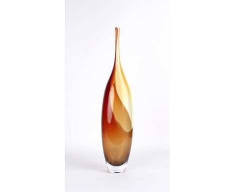 Kjell Engman (Swedish 1946-) for Kosta Boda Very Tall "Tobago" Flask Vase  Clear cased with internal graduated red to orange,