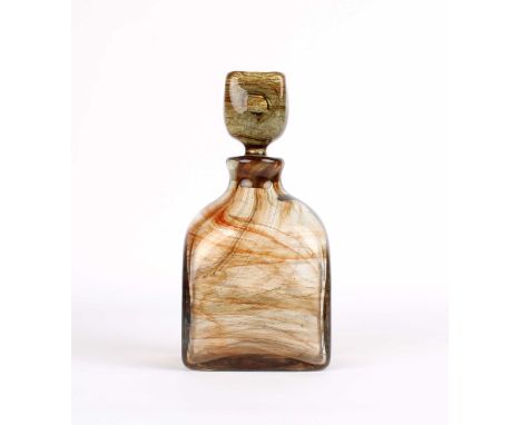 Per Lütken (Danish 1916-1998) for Holmegaard Rare "Lava" Decanter with Original Stopper  Trailed and smoked glass, signed PL 