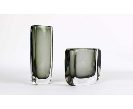 Nils Landberg (Swedish 1907-1991) for Orrefors Two "Dusk" Vases  Circa 1950s, both of flattened rectangular form, both signed