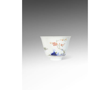 A CHINESE WUCAI 'CRAB APPLE' MONTH CUP SIX CHARACTER KANGXI MARK AND OF THE PERIOD 1661-1722 The deep body with a short strai