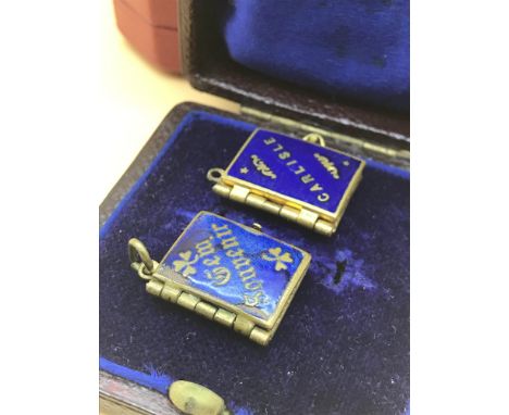2 vintage enamel front miniature souvenir photo books 