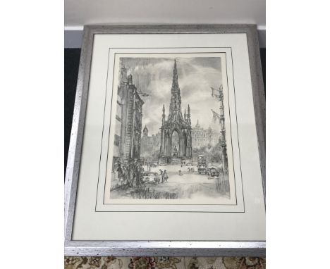 A Large Edinburgh Scott Monument print. After Maskell 1969. Fitted in a modern silver wood frame. Measures 76x60cm inc frame.