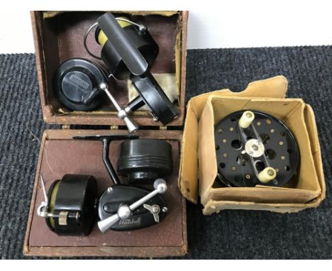 A Lot of 3 vintage fishing reels, Includes 4 inch centre pin reel by K Dowling &amp; 2 Mitchell 300 reels 
