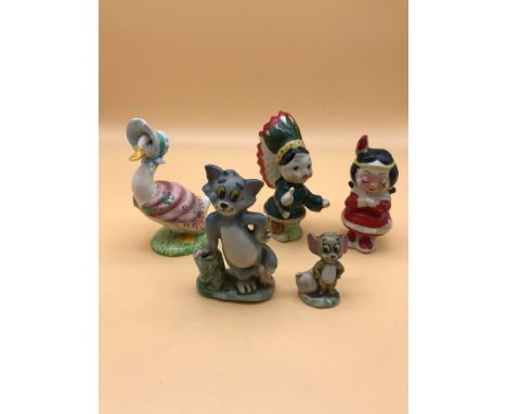 A lot of ceramic figures which includes Royal Albert Jemima Puddleduck. Wade Tom &amp; Jerry (Tom repaired) and a Victoria In