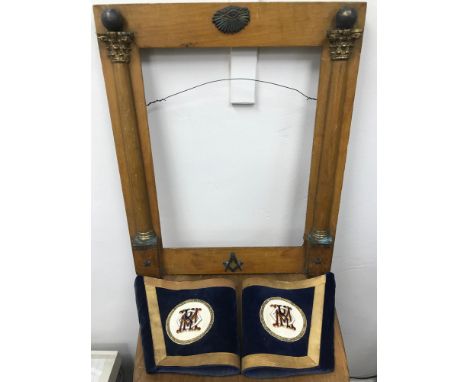 An antique Masonic picture frame designed with Corinthian columns and the all seeing eye symbol. Together with a pair of navy
