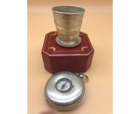 Antique WW1 officers compass with foldable drinking cup. 
