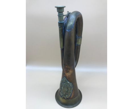 Copper &amp; Brass bugle with Argyle &amp; Sutherland military badge attached. 