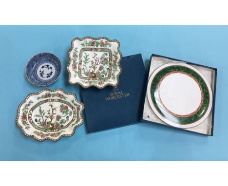 A boxed Worcester bread plate, two Coalport dishes etc.