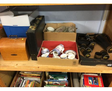 Shelf of assorted including part Portmeirion coffee set