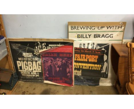 Vintage concert posters including Uriah Heep, Fairport Convention, Pig Bag etc.