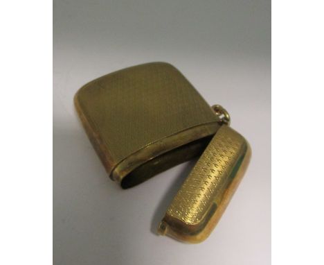 A 9ct gold vesta case, by Mappin & Webb, Birmingham 1918, of curved rectangular form, engine-turned, 5cm x 4cm, 28.4gm  