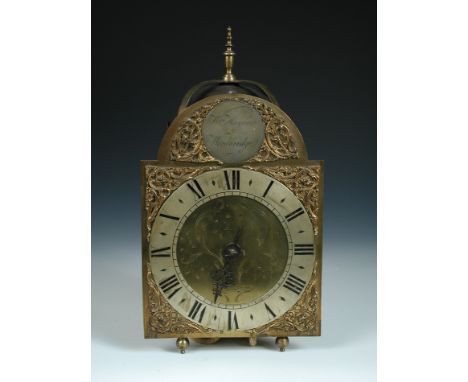 An 18th century hook and spike lantern clock by William Mayhew, Woodbridge, the 8inch brass dial signed to the silvered boss 