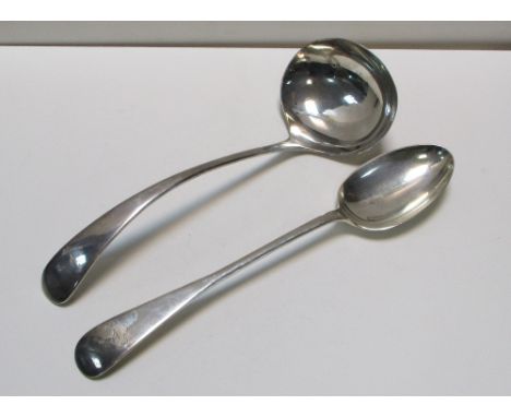 A silver Old English pattern gravy spoon with matching soup ladle, by John Round, Sheffield 1924/25, 30cm & 29cm respectively