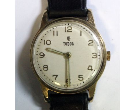 Tudor - a gentleman's 9ct gold cased manual wind wristwatch, the white dial with applied gold coloured Arabic numerals, signe