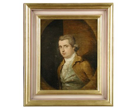 Attributed to Hugh Douglas Hamilton (Irish, 1739-1808) Portrait of a gentleman in a striped waistcoat and buff jacket in a pa