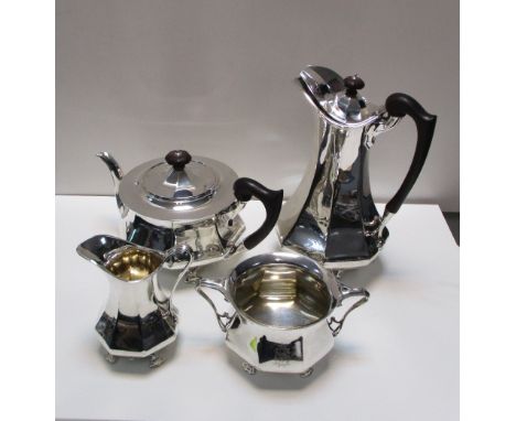 An Edwardian silver four piece teaset, by Ackroyd Rhodes, London 1905, comprising:- a teapot of compressed plain octagonal fo