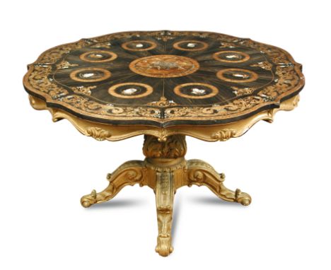 An Italian macassar ebony, fruitwood and ivory inlaid centre table, mid 19th century, in the manner of the Falcini brothers, 