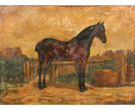 English School (19th Century)  Study of a bay hunter in a farmyard by a water pump; and Study of a bay hunter with a white bl