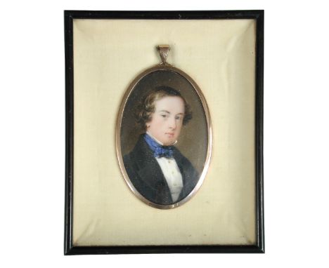 Frederick Harding (British, 19th Century) Portrait miniature of John Johnson (1828-1886), wearing a black coat, white shirt a