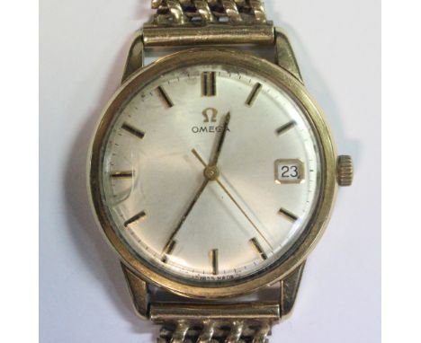 Omega - a gentleman's 9ct gold cased manual wind wristwatch, the silvered dial with gold coloured baton numerals, centresweep