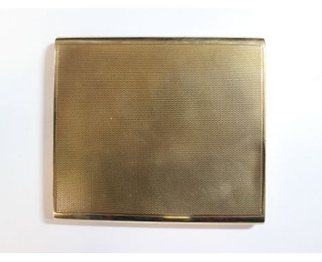 A 9ct gold cigarette case, by Asprey & Co Ltd, London 1927, of rectangular shape with sliding closure mechanism, engine turne
