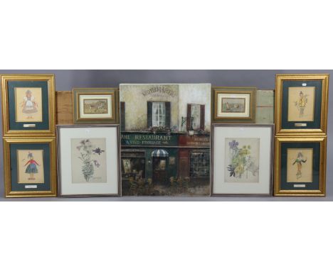 Various decorative pictures; &amp; an oval wall mirror. 