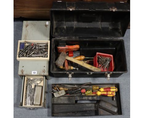 Various vintage tools including reamers, drill bits, screw-drivers, etc. 