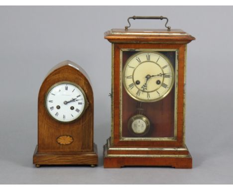 An early 20th century mantel clock with black Roman numerals to the 4” white enamel dial signed “Mappin &amp; Webb”, &amp; in