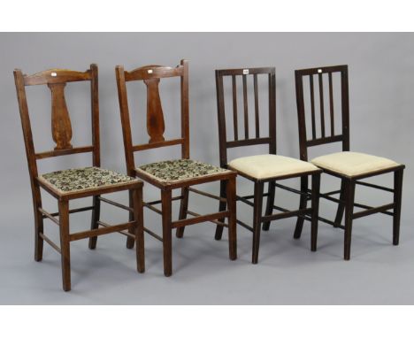 Two pairs of occasional chairs, &amp; a brass eight-branch ceiling light fitting. 