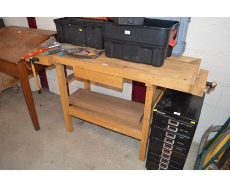 A modern oak wood workers bench