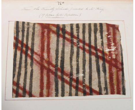 Specimens of Native Cloth from the South Sea Islands, one volume, containing 39 bark cloth (or tapa) samples bound in manuscr