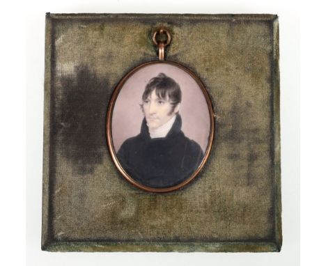 19th century portrait miniature on ivory, possibly of Lord Douglas Hamilton, with gilt metal mount and hair plait verso, velv