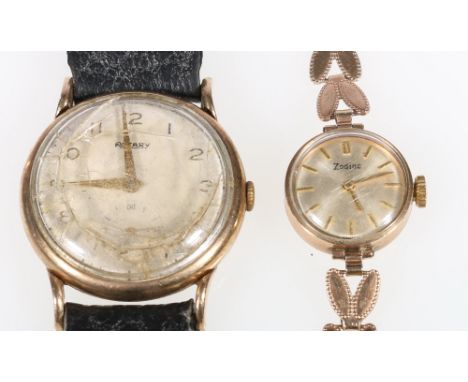 Gents Rotary 9ct gold cased wristwatch and a 9ct gold cased ladies Zodiac wristwatch with 9ct gold strap (2)
