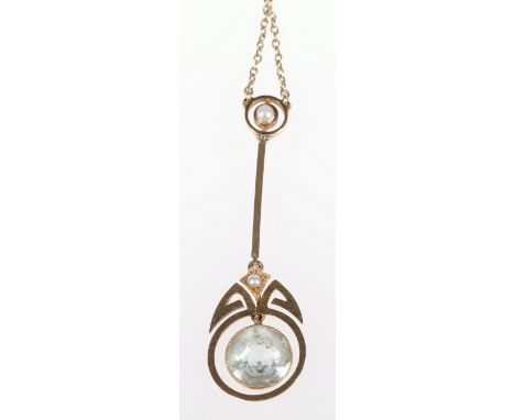 15ct gold seed pearl drop pendant on chain, 4.5g CONDITION REPORT: Chain broken and missing eyelet.  No obvious repair, would