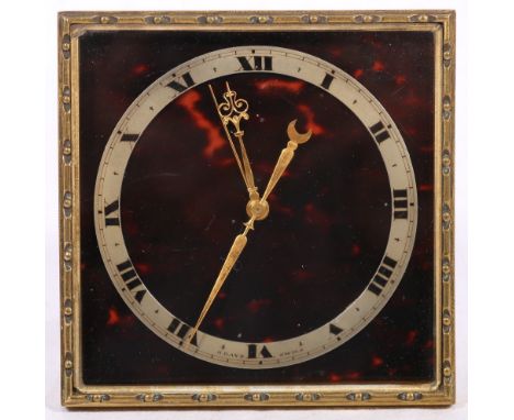 Swiss Art Deco tortoiseshell and brass easel clock, with silvered Roman chapter, 10cm.