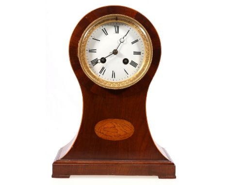 Late Victorian balloon mahogany mantel clock, with enamel Roman dial, the Vincent cylinder movement striking on a bell, 28cm.