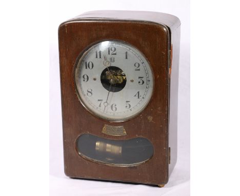 Bulle patent electric mantel clock with domed mahogany case and silvered dial, 31cm.