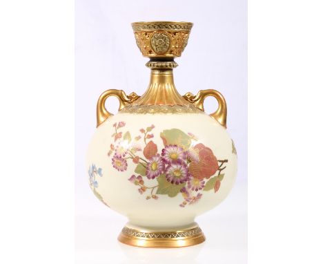 Royal Worcester ivory parian porcelain vase, with floral sprays, puce printed '1109' mark, 22.5cm.