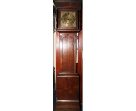 18th century oak thirty-hour longcase clock, maker Gilkes of Adderbury, with brass Roman dial and plain case 205cm. CONDITION