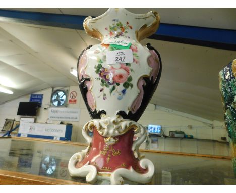 19TH CENTURY CONTINENTAL FLORAL DECORATED LAMP WITH PUCE SHADE    