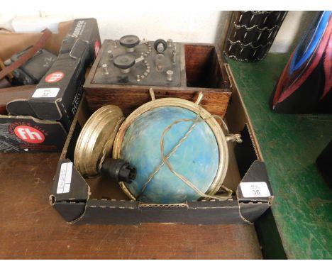 A LIGHT IN THE FORM OF A SHIPS WHEEL, A MAHOGANY CASE TESTER ETC    