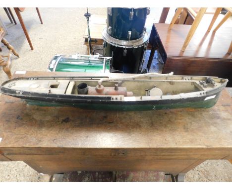 VINTAGE PAINTED AND WOODEN FRAMED STEAM BOAT (AF)   