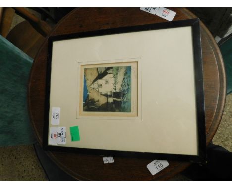 UNKNOWN (20TH CENTURY) "STREATLEY MILL", COLOURED ETCHING, INDISTINCTLY SIGNED AND INSCRIBED WITH TITLE IN PENCIL TO LOWER MA
