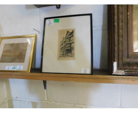 EDWARD CHERRY (20TH CENTURY) STREET SCENE, BLACK AND WHITE ETCHING, SIGNED IN PENCIL TO LOWER LEFT MARGIN, 15 X 8CM   