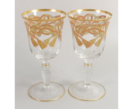 De Lamerie Fine Bone China heavily gilded Glass Crystal Rope &amp; Tassels Patterned Wine Glasses , specially made high end q